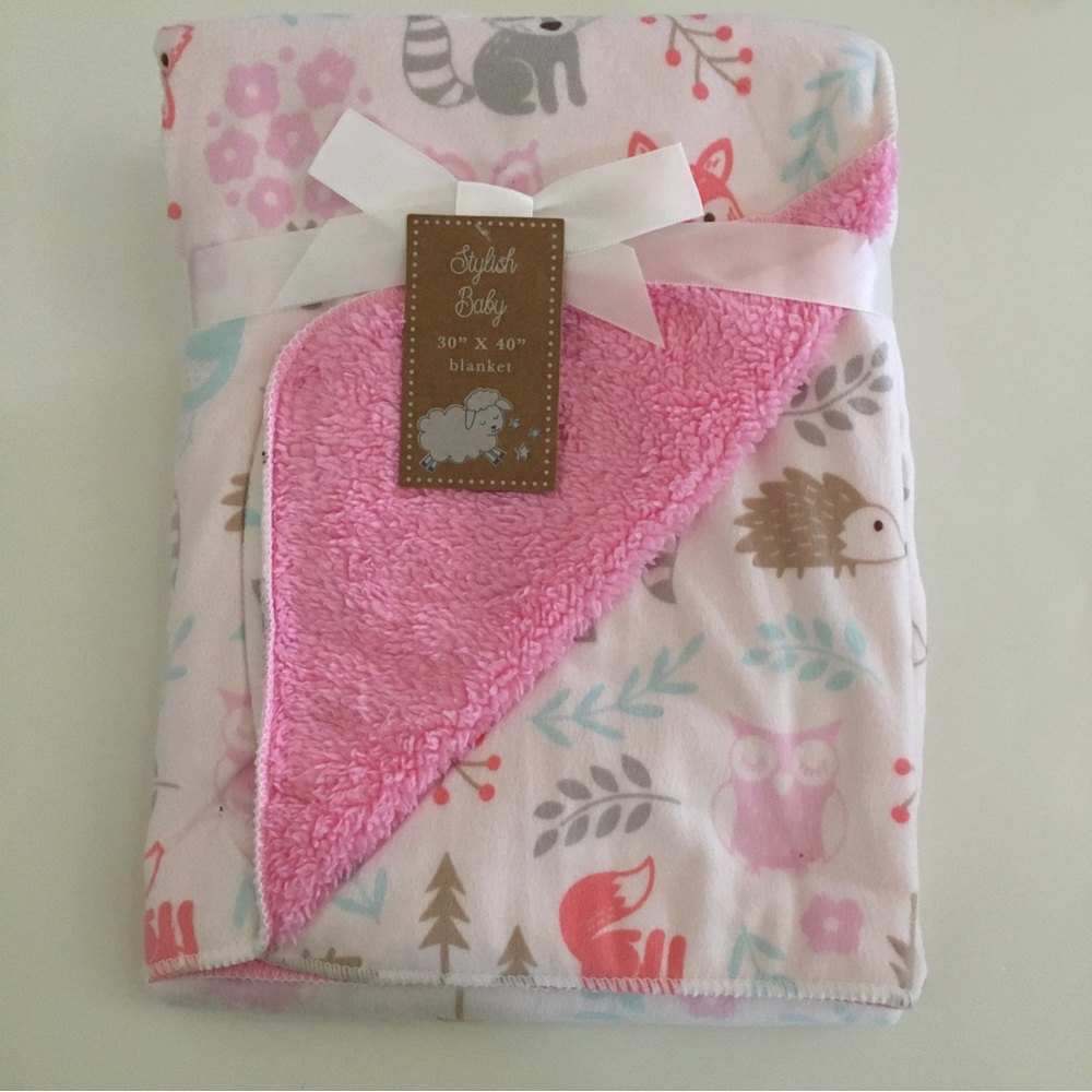 NEW Baby Blanket Pink Animal Pattern Warm Cozy Sherpa Reverse | Stylish Baby